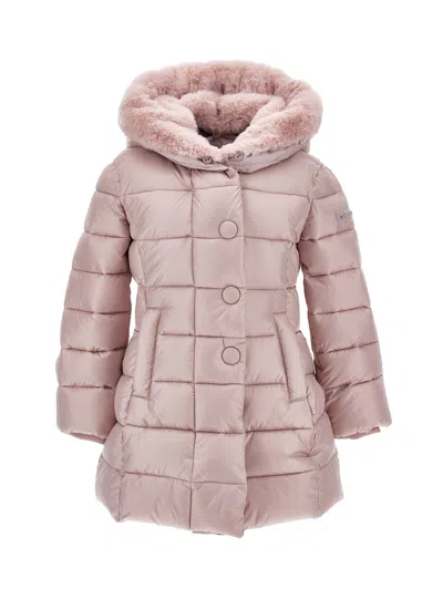 Monnalisa Kids'   Technical Fabric And Plush Padded Coat In Cyclamen