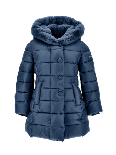 Monnalisa Kids'   Technical Fabric And Plush Padded Coat In Navy Blue