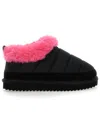 Monnalisa Technical Fabric And Plush Slip-ons In Black + Fuchsia