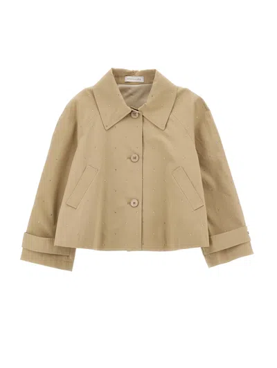 Monnalisa Kids'   Technical Fabric Jacket In Beige