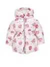 Monnalisa Technical Fabric Padded Coat In Cream + Pink