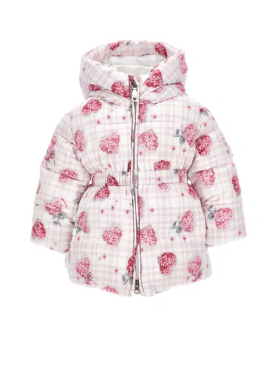 Monnalisa Kids'   Technical Fabric Padded Coat In Cream + Pink