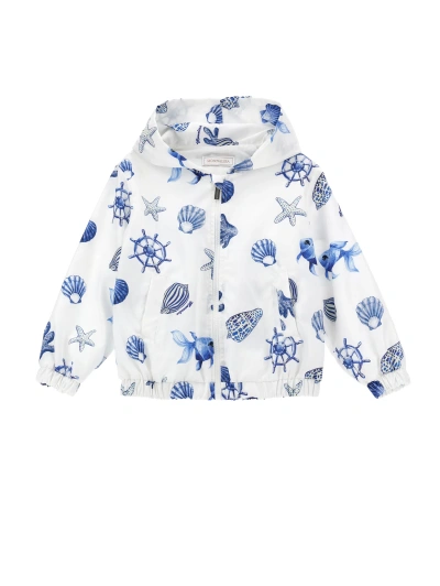 Monnalisa Kids'   Technical Fabric Windproof Jacket In White + Blue