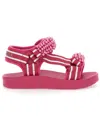 Monnalisa Glittered Denim Sandals In Fuchsia