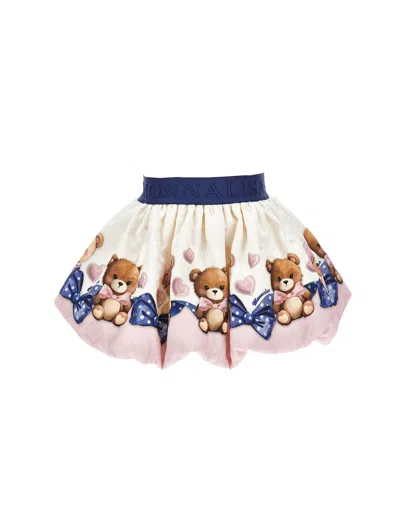 Monnalisa Kids'   Teddy Bear Balloon Skirt In Cream + Pink