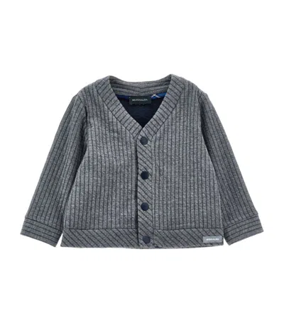 Monnalisa Pinstripe Knit Cardigan In Grey + Blue