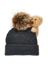 Monnalisa Teddy Bear-detail Ribbed Beanie In Gray