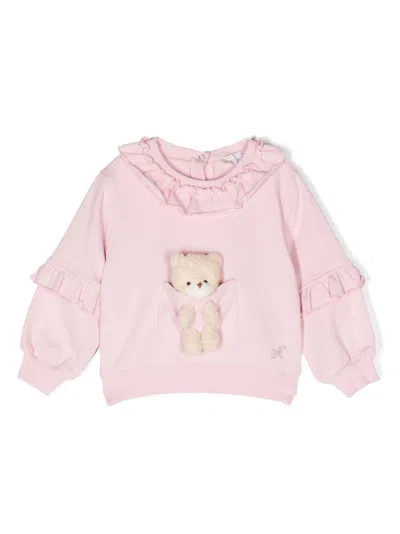 Monnalisa Babies' Teddy Bear-detail Ruffled Sweatshirt In Pink