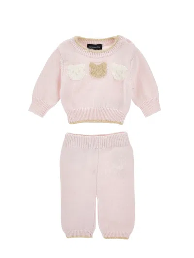 Monnalisa Babies' Teddy-bear Intarsia-knit Tracksuit In Pink