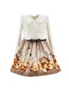 Monnalisa Cotton Teddy Bear Dress In Brown