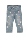 Monnalisa Teddy Bear-embroidered Jeans In Blue