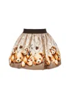 Monnalisa Teddy Bear Gabardine Skirt In Brown
