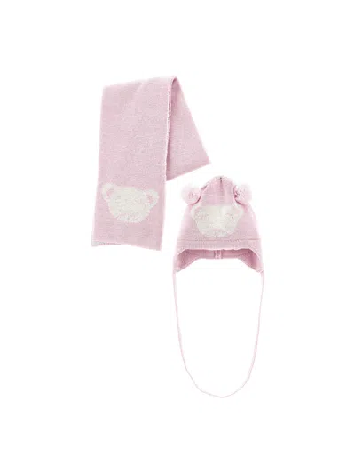 Monnalisa Kids'   Teddy Bear Hat And Scarf Set In Pink