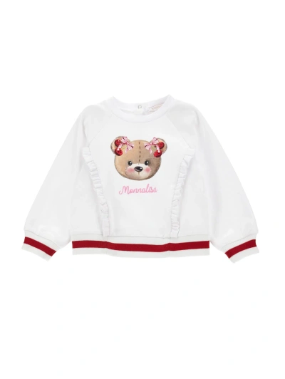 Monnalisa Kids'   Teddy Bear Hoodie In White + Rosa Fairytale