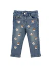 Monnalisa Teddy Bear Jacquard Denim Jacket In Blu Stone Denim