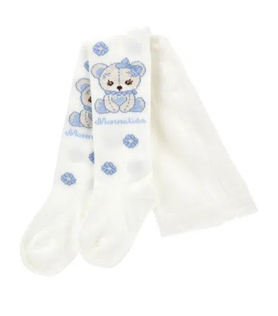 Monnalisa Kids' Teddy Bear Jacquard Tights In White