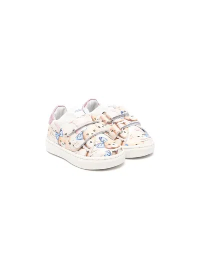 Monnalisa Babies' Teddy Bear Leather Sneakers In White