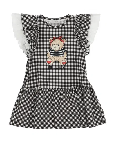 Monnalisa Teddy Bear-motif Check-print Dress In Black