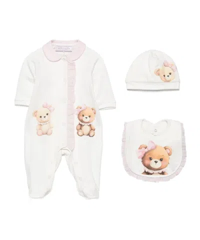 Monnalisa Teddy-bear-print Babygrow Set In White