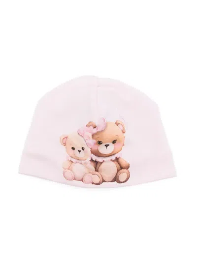Monnalisa Babies' Teddy Bear-print Beanie In Pink