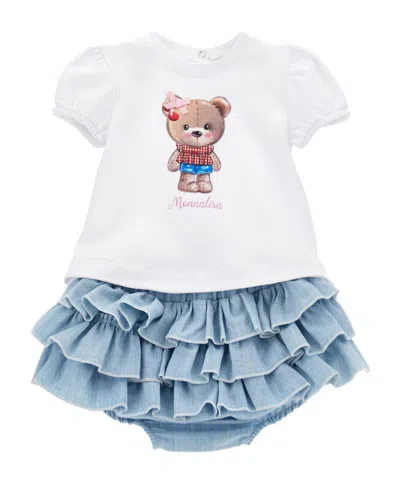 Monnalisa Teddy Bear-print Bloomers Set In White