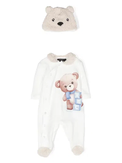 Monnalisa Babies' Teddy Bear-print Cotton Pajamas In Neutrals