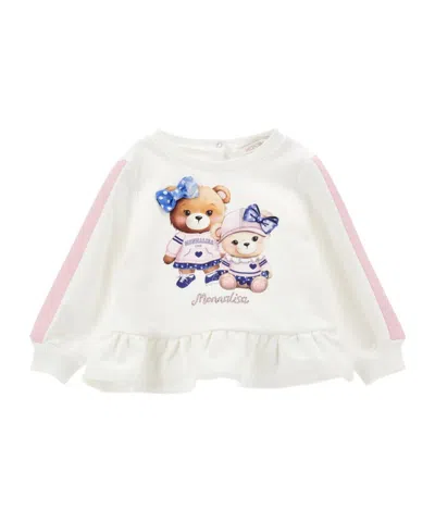 Monnalisa Teddy Bear-print Cotton Sweatshirt In White