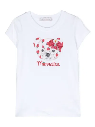 Monnalisa Kids' Teddy Bear-print Cotton T-shirt In White