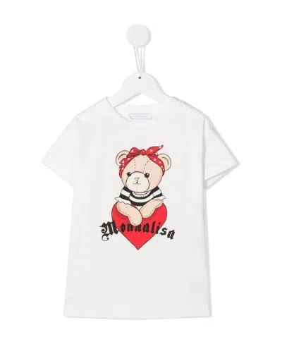 Monnalisa Teddy Bear-print Cotton T-shirt In White