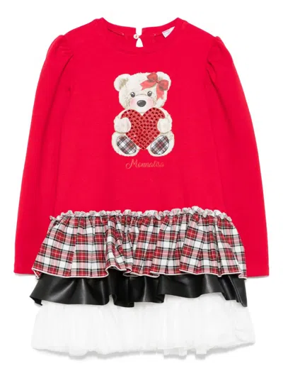Monnalisa Kids' Teddy Bear-print Dress In Red