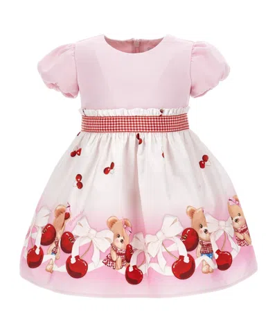 Monnalisa Kids' Teddy Bear-print Flared Dress In Pink