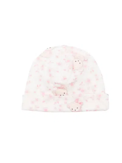 Monnalisa Babies' Teddy Bear-print Floral Beanie In Pink