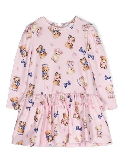 Monnalisa Babies' Teddy Bear-print Jersey Dress In Pink