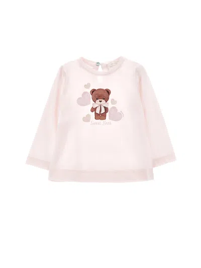 Monnalisa Kids'   Teddy Bear Print Jersey T-shirt In Light Pink