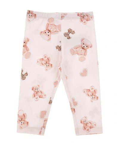 Monnalisa Teddy Bear Print Leggings In Pink