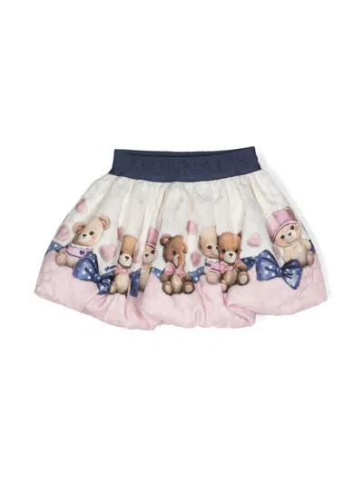 Monnalisa Babies' Teddy Bear-print Puffball Skirt In White