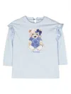Monnalisa Teddy Bear-print Ruffled T-shirt In Blue