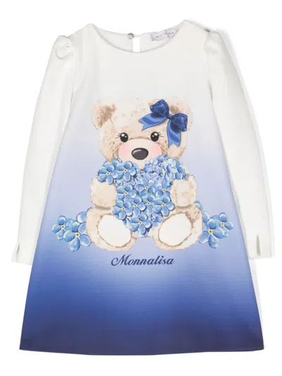 MONNALISA TEDDY BEAR-PRINT STRETCH-COTTON DRESS