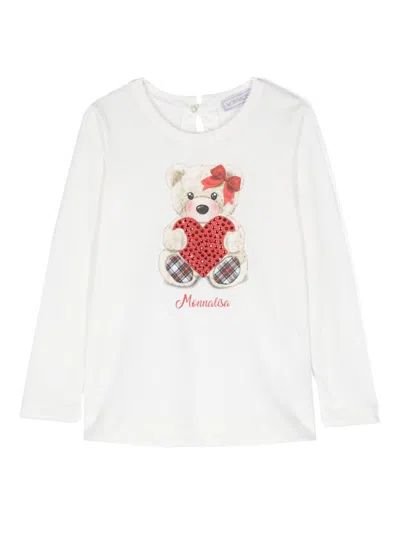 Monnalisa Kids' Teddy Bear-print T-shirt In Yellow Cream