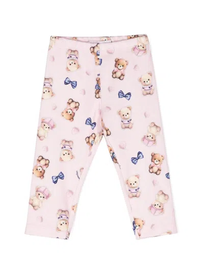 Monnalisa Babies' Teddy Bear-printed Leggings In Pink