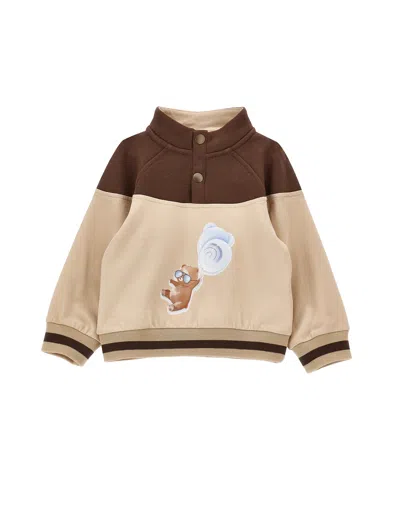 Monnalisa Kids'   Teddy Bear Sweatshirt With Buttons In Brown