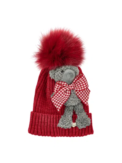 Monnalisa Babies'   Teddy Hat With Pompom In Brown