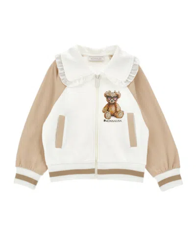 Monnalisa Kids' Teddy  Two-tone Sweatshirt In Multi