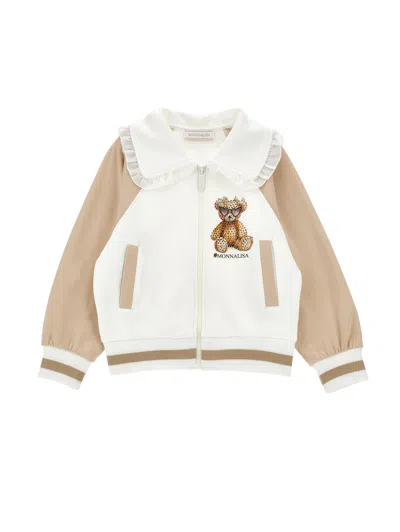 Monnalisa Kids' Teddy  Two-tone Sweatshirt In Multi