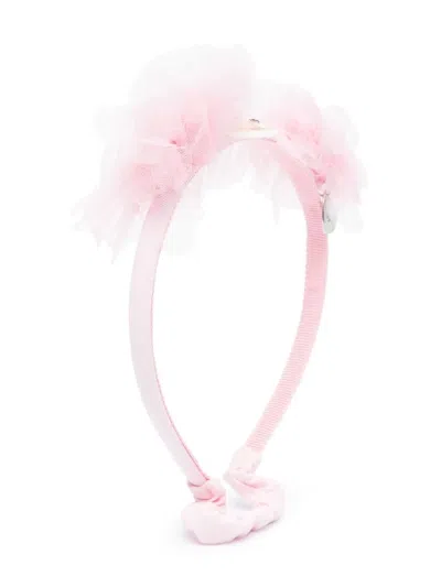 Monnalisa Babies' Teddy-patch Tulle-insert Headband In Pink