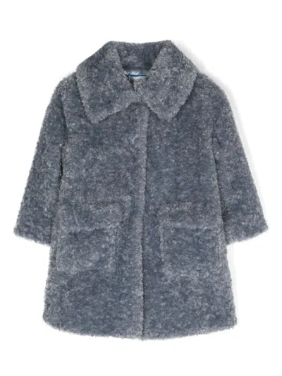 Monnalisa Kids' Teddy Single-breasted Coat In Blue