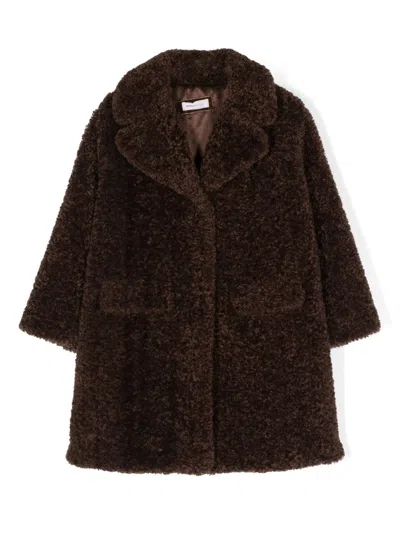Monnalisa Kids' Teddy Single-breasted Coat In Brown