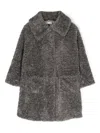 Monnalisa Teddy Single-breasted Coat In Grey