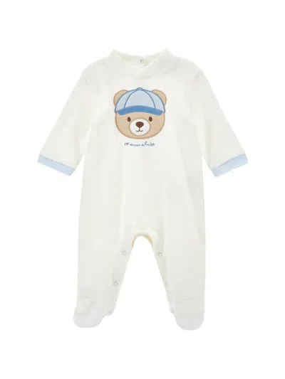 Monnalisa Babies' Teddy-bear Patch Sleepsuit In White