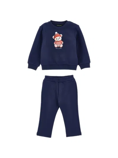 Monnalisa Babies' Teddy-bear Print Tracksuit In Blue